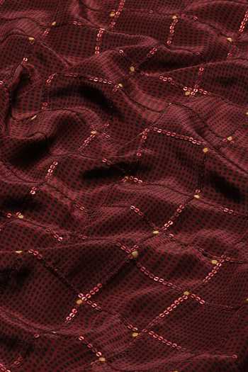 Buy_ABRAHAM AND THAKORE_Maroon Chanderi Sequins V-neck Printed Embroidered Kurta 