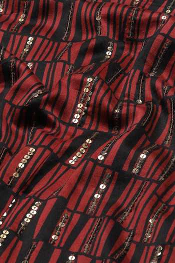 Buy_ABRAHAM AND THAKORE_Maroon Chanderi Sequins Collared Printed Kurta 