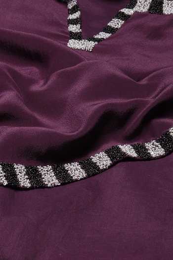 Buy_ABRAHAM AND THAKORE_Purple Crepe Beads Collared Embroidered Kurta 
