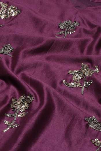 Buy_ABRAHAM AND THAKORE_Purple Chanderi Sequins V-neck Floral Butta Embroidered Kurta 