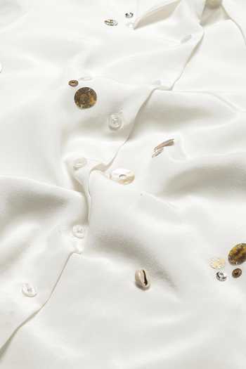 Buy_ABRAHAM AND THAKORE_Ivory Crepe Embroidery Collared Rhinestone Embellished Shirt 