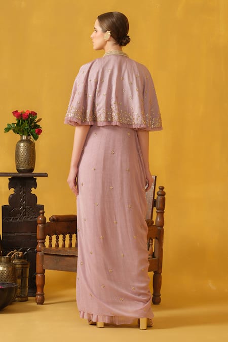 Abstract By Megha Jain Madaan Embellished Pre-Draped Saree With Cape 
