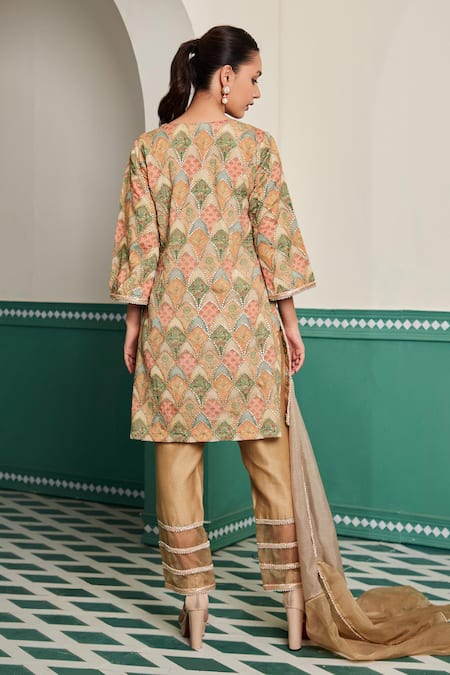 Dheeru Taneja Swarn Embroidered Tunic Pant Set 