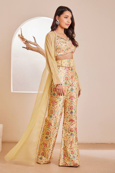 Dheeru Taneja Yellow Organza, Silk Crystals, Beads Sweetheart Mehr Embellished Cape Pant Set Online at Aza Fashions Dheeru Taneja_Yellow Organza, Silk Crystals, Beads Sweetheart Mehr Embellished Cape Pant Set _Online_at_Aza_Fashions