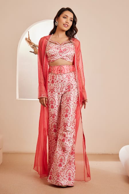 Dheeru Taneja Gulmehr Embellished Long Cape Pant Set 