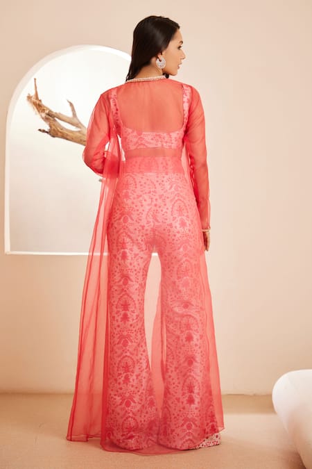 Dheeru Taneja Gulmehr Embellished Long Cape Pant Set 