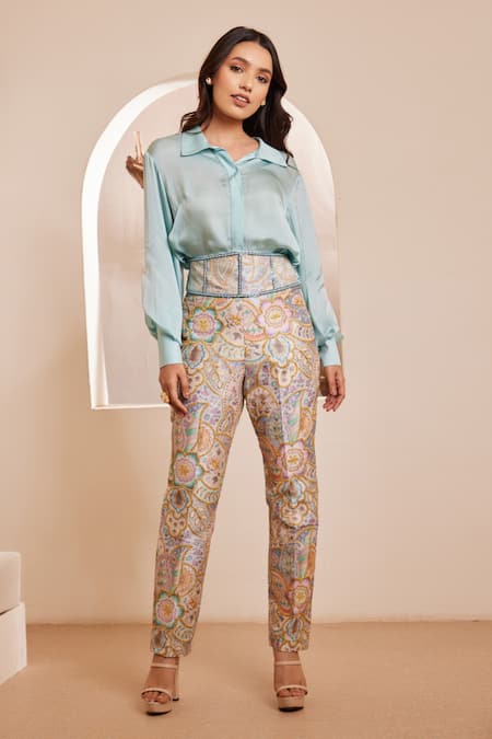 Dheeru Taneja Zaena Plain Shirt & Printed Pant Set 