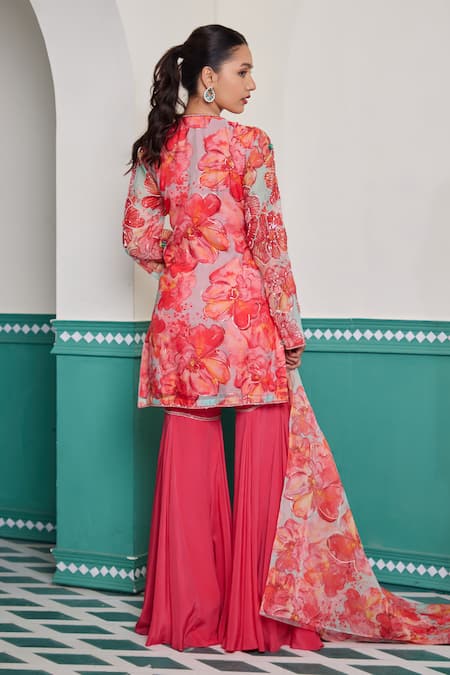Dheeru Taneja Gulsheen Floral Print Tunic Sharara Set 