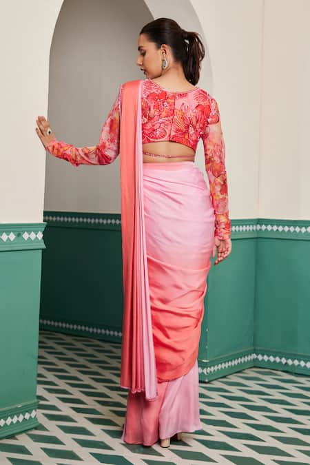Dheeru Taneja Gulera Shaded Pre-Draped Saree With Blouse 