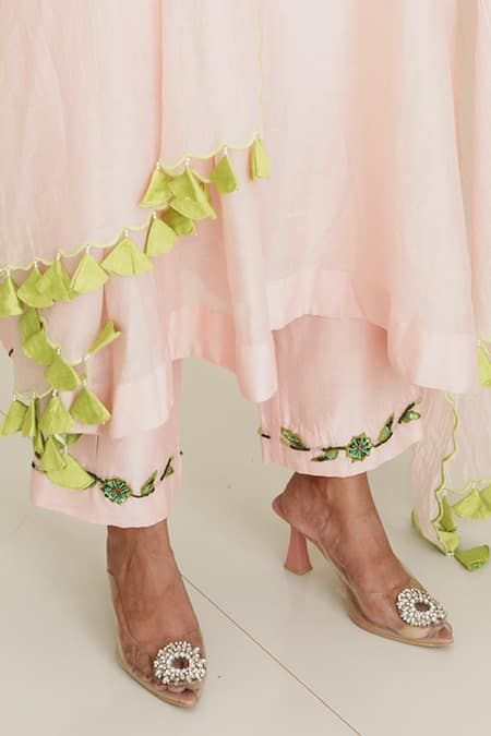 Buy_House Of Anmol Jain_Pink Chanderi Silk, Muslin, Cotton Embroidery, Cut Aurelia Hand Anarkali Set 