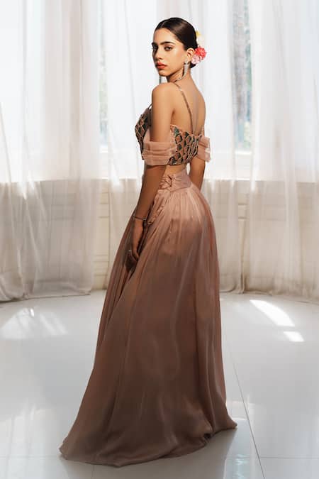 House Of Anmol Jain Devika Floral Embroidered Blouse With Skirt 