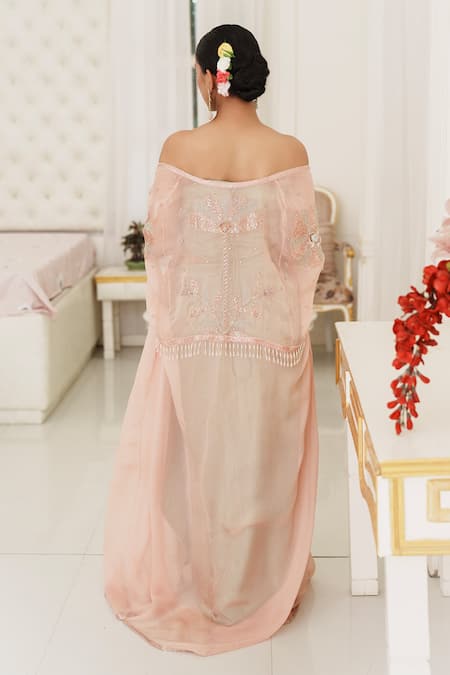 House Of Anmol Jain Meher Embroidered Cape With Draped Skirt Set 