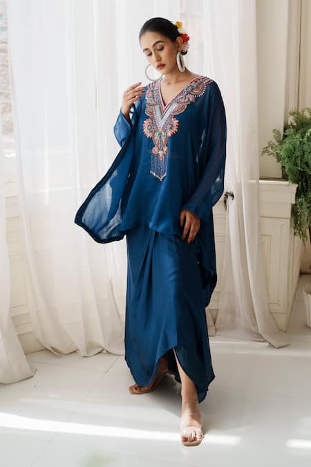 House Of Anmol Jain Ananya Floral Embroidered Top With Skirt Set 