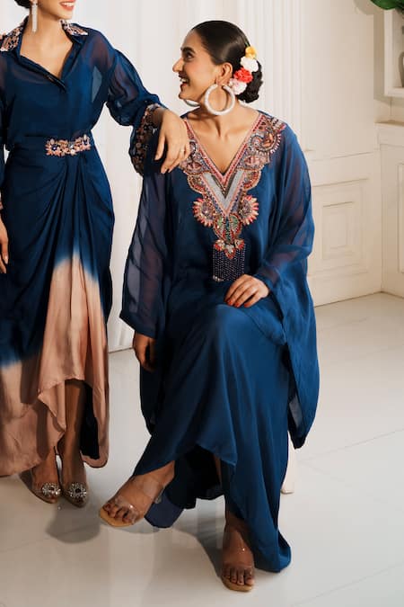 House Of Anmol Jain Blue Organza, Satin Sequins, Beads, Embroidery Ananya Floral Top With Skirt Set Online at Aza Fashions House Of Anmol Jain_Blue Organza, Satin Sequins, Beads, Embroidery Ananya Floral Top With Skirt Set _Online_at_Aza_Fashions