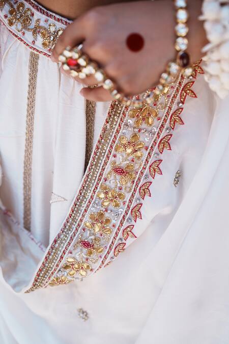 Buy_House Of Anmol Jain_White Silk, Organza Sequins, Beads Mukta Hand Embroidered Bridal Lehenga Set _Online_at_Aza_Fashions