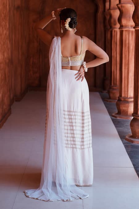 House Of Anmol Jain Divya Cutdana Embroidered Pre-Draped Saree Set 
