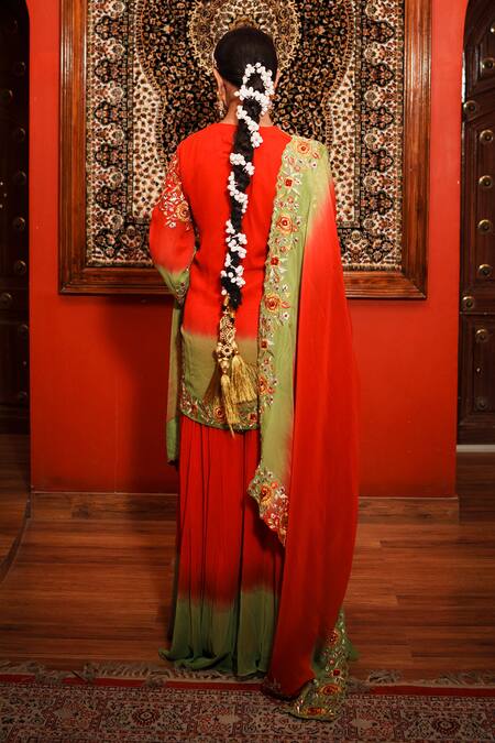 House Of Anmol Jain Rose Embroidered Kurta Sharara Set 