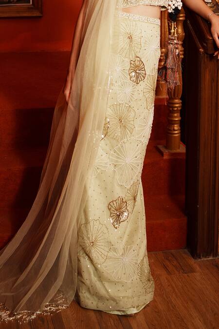 House Of Anmol Jain Green Net Pearls, Sequins Square Neck Hand Embroidered Lehenga Blouse Set Online at Aza Fashions House Of Anmol Jain_Green Net Pearls, Sequins Square Neck Hand Embroidered Lehenga Blouse Set _Online_at_Aza_Fashions