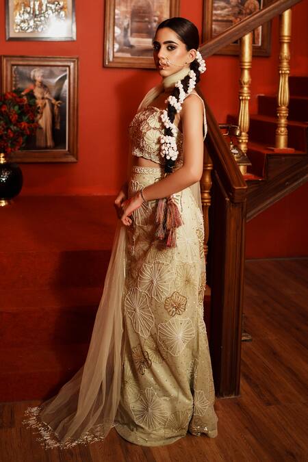 Buy House Of Anmol Jain Green Net Pearls, Sequins Square Neck Hand Embroidered Lehenga Blouse Set Online at Aza Fashions Buy_House Of Anmol Jain_Green Net Pearls, Sequins Square Neck Hand Embroidered Lehenga Blouse Set _Online_at_Aza_Fashions