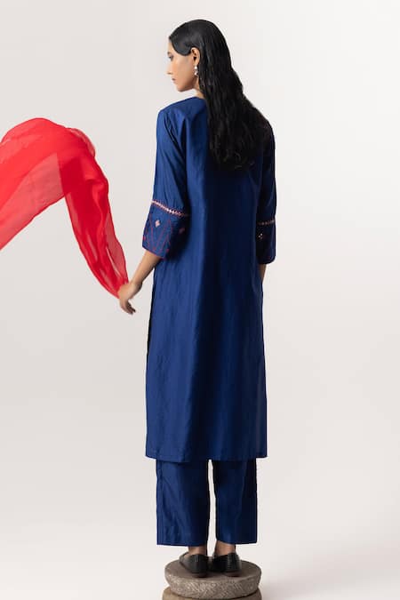 Shop Naina Jain Blue Silk, Organza Embroidery, Gota Patti Hand Cut Jaal Work Kurta Pant Set at Aza Fashions Shop_Naina Jain_Blue Silk, Organza Embroidery, Gota Patti Hand Cut Jaal Work Kurta Pant Set _at_Aza_Fashions