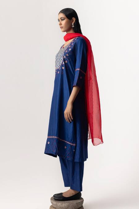 Naina Jain Blue Silk, Organza Embroidery, Gota Patti Hand Cut Jaal Work Kurta Pant Set Online at Aza Fashions Naina Jain_Blue Silk, Organza Embroidery, Gota Patti Hand Cut Jaal Work Kurta Pant Set _Online_at_Aza_Fashions