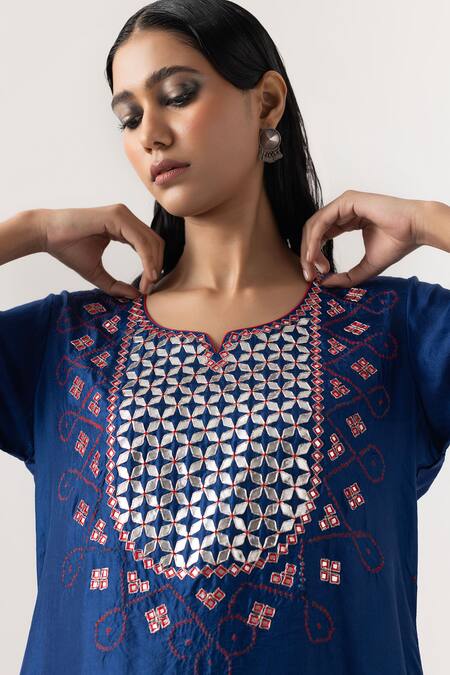 Buy Naina Jain Blue Silk, Organza Embroidery, Gota Patti Hand Cut Jaal Work Kurta Pant Set Online at Aza Fashions Buy_Naina Jain_Blue Silk, Organza Embroidery, Gota Patti Hand Cut Jaal Work Kurta Pant Set _Online_at_Aza_Fashions