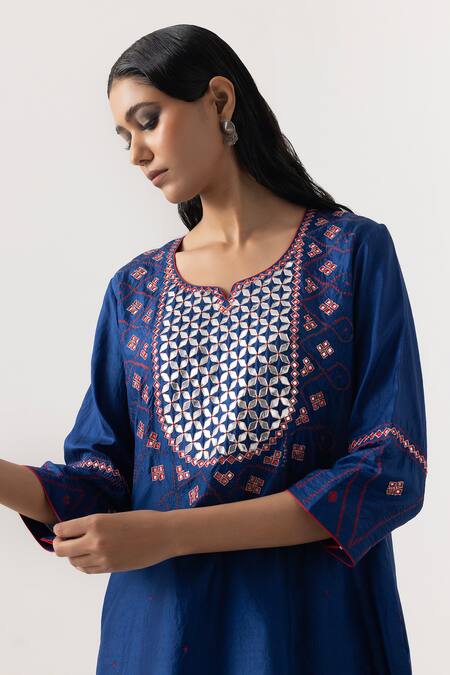 Shop Naina Jain Blue Silk, Organza Embroidery, Gota Patti Hand Cut Jaal Work Kurta Pant Set Online at Aza Fashions Shop_Naina Jain_Blue Silk, Organza Embroidery, Gota Patti Hand Cut Jaal Work Kurta Pant Set _Online_at_Aza_Fashions