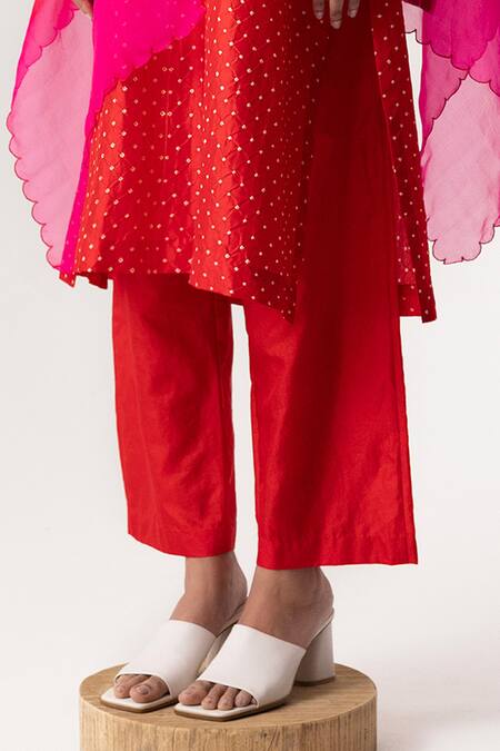 Naina Jain Pink Silk, Organza Gota Patti Round Neck Embroidered Yoke Kurta Pant Set Online at Aza Fashions Naina Jain_Pink Silk, Organza Gota Patti Round Neck Embroidered Yoke Kurta Pant Set _Online_at_Aza_Fashions