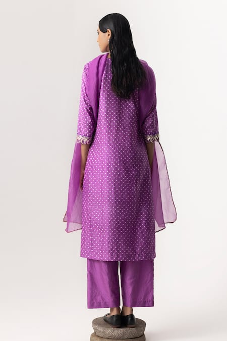 Shop Naina Jain Purple Silk, Organza Embroidery, Gota Patti Round Neck Work Kurta Pant Set at Aza Fashions Shop_Naina Jain_Purple Silk, Organza Embroidery, Gota Patti Round Neck Work Kurta Pant Set _at_Aza_Fashions