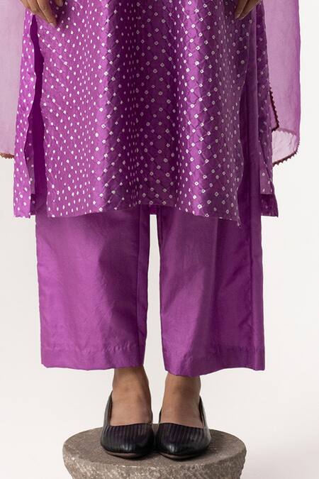 Naina Jain Purple Silk, Organza Embroidery, Gota Patti Round Neck Work Kurta Pant Set Online at Aza Fashions Naina Jain_Purple Silk, Organza Embroidery, Gota Patti Round Neck Work Kurta Pant Set _Online_at_Aza_Fashions