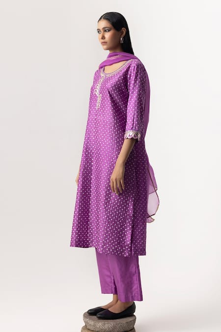 Buy Naina Jain Purple Silk, Organza Embroidery, Gota Patti Round Neck Work Kurta Pant Set Online at Aza Fashions Buy_Naina Jain_Purple Silk, Organza Embroidery, Gota Patti Round Neck Work Kurta Pant Set _Online_at_Aza_Fashions