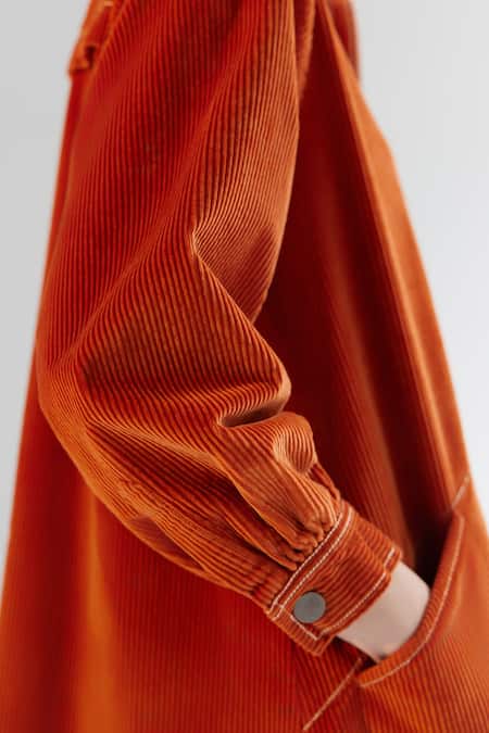 Buy_NOIB_Orange Corduroy Collared Thais Shirt Dress _Online_at_Aza_Fashions