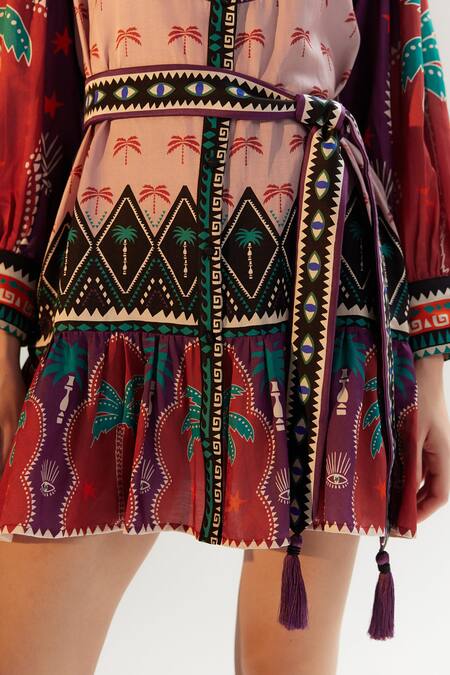 Shop_Noib_Multi Color Cotton, Silk Tassels Collared Celia Garden Print Dress _Online_at_Aza_Fashions