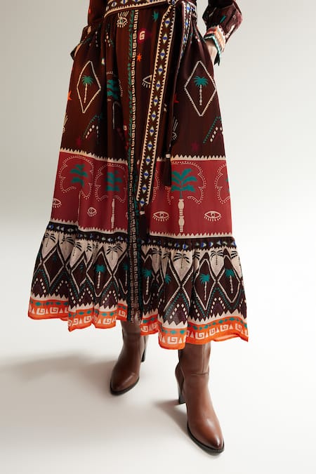 Shop_NOIB_Multi Color Cotton, Silk Embroidery Collared Celia Printed Dress _Online_at_Aza_Fashions