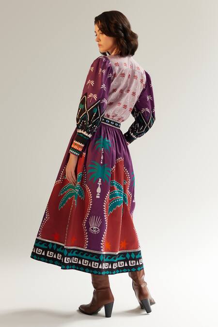 Shop_Noib_Multi Color Cotton Satin Printed Arabian Night Elle Skirt _at_Aza_Fashions