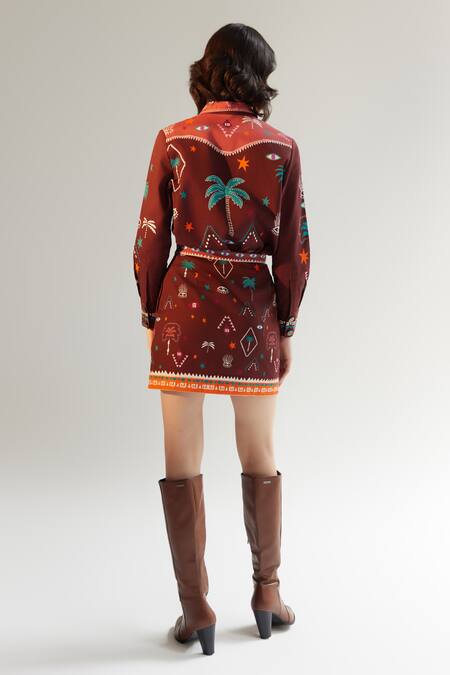 Shop NOIB Brown Cotton Celia Arabian Night Print Skirt at Aza Fashions Shop_NOIB_Brown Cotton Celia Arabian Night Print Skirt _at_Aza_Fashions