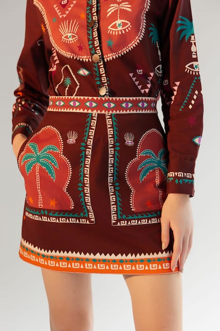 NOIB Brown Cotton Celia Arabian Night Print Skirt Online at Aza Fashions NOIB_Brown Cotton Celia Arabian Night Print Skirt _Online_at_Aza_Fashions