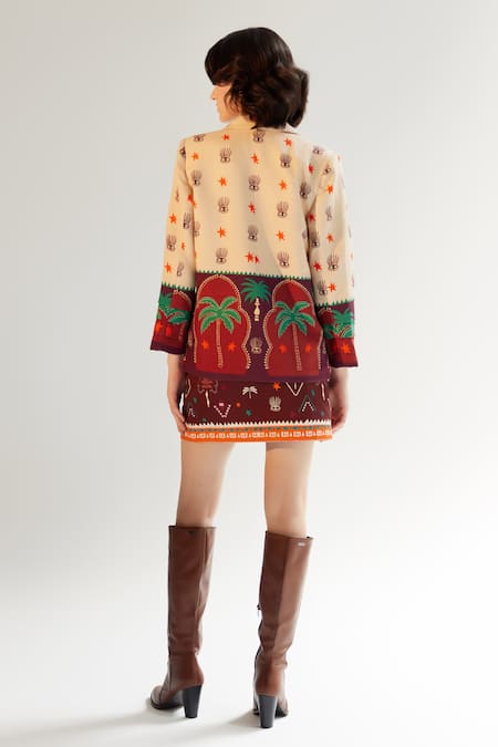 Shop NOIB Multi Color Wool, Modal Dua Arabian Night Print Blazer at Aza Fashions Shop_NOIB_Multi Color Wool, Modal Dua Arabian Night Print Blazer _at_Aza_Fashions