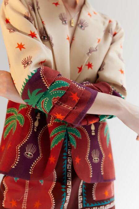 NOIB Multi Color Wool, Modal Dua Arabian Night Print Blazer at Aza Fashions NOIB_Multi Color Wool, Modal Dua Arabian Night Print Blazer _at_Aza_Fashions