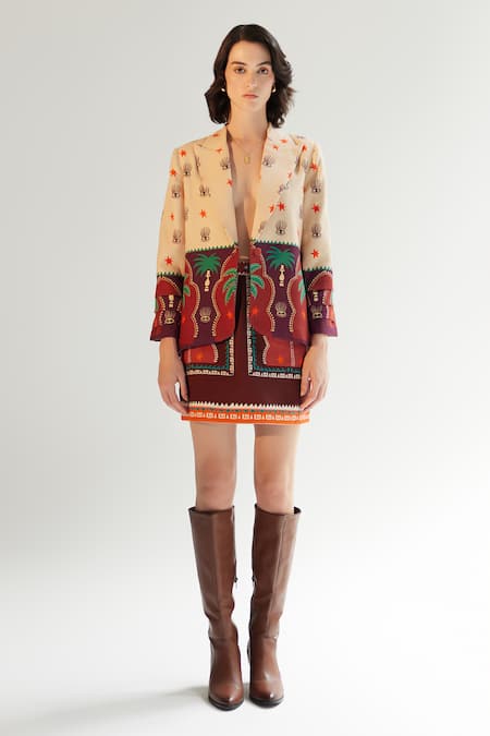 Shop NOIB Multi Color Wool, Modal Dua Arabian Night Print Blazer Shop_NOIB_Multi Color Wool, Modal Dua Arabian Night Print Blazer