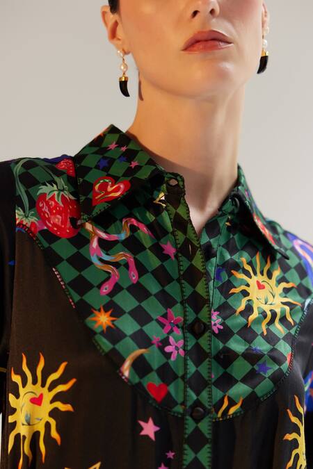 Shop NOIB Multi Color Cotton, Silk Collared Celia Garden Of Eden Print Dress With Belt Online at Aza Fashions Shop_NOIB_Multi Color Cotton, Silk Collared Celia Garden Of Eden Print Dress With Belt _Online_at_Aza_Fashions