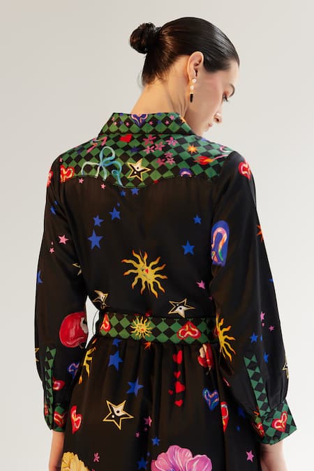 NOIB Multi Color Cotton, Silk Collared Celia Garden Of Eden Print Dress With Belt at Aza Fashions NOIB_Multi Color Cotton, Silk Collared Celia Garden Of Eden Print Dress With Belt _at_Aza_Fashions