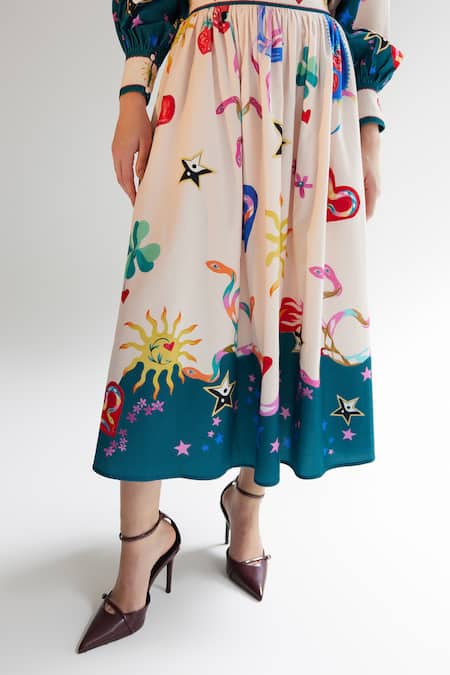 Noib_Multi Color Babycord Printed Garden Of Eden Elle Skirt _Online_at_Aza_Fashions