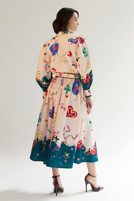 Shop NOIB Multi Color Mandarin Collar Garden Of Eden Print Bodysuit at Aza Fashions Shop_NOIB_Multi Color Mandarin Collar Garden Of Eden Print Bodysuit _at_Aza_Fashions