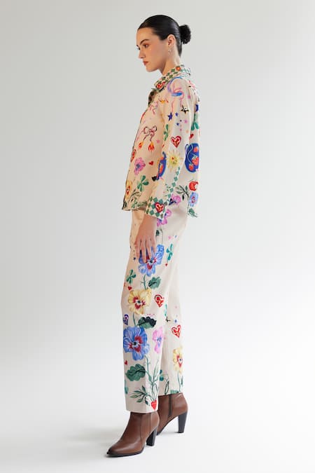 NOIB Multi Color Cotton, Twill Celia Garden Of Eden Print Pant Online at Aza Fashions NOIB_Multi Color Cotton, Twill Celia Garden Of Eden Print Pant _Online_at_Aza_Fashions