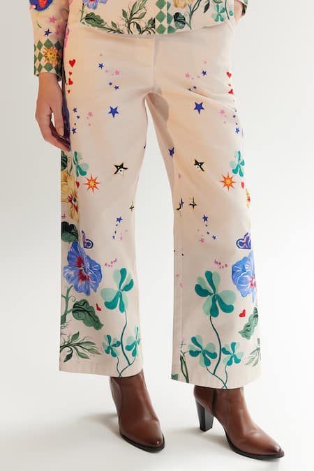 Buy NOIB Multi Color Cotton, Twill Celia Garden Of Eden Print Pant Online at Aza Fashions Buy_NOIB_Multi Color Cotton, Twill Celia Garden Of Eden Print Pant _Online_at_Aza_Fashions