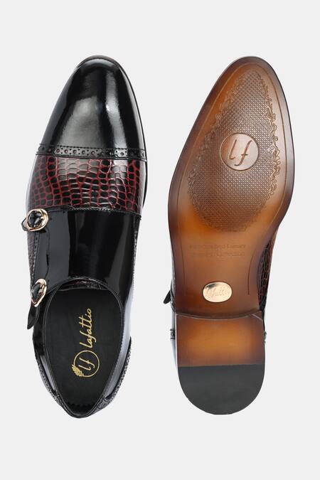 Shop_Lafattio_Black Mallorca Double Monk Strap Shoes_at_Aza_Fashions