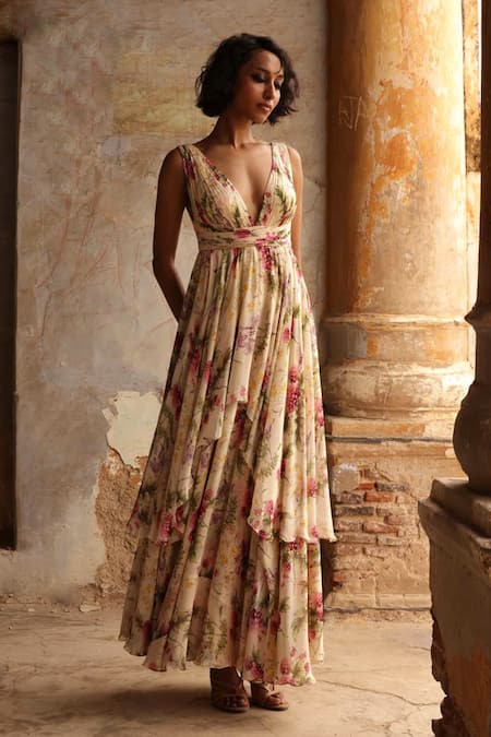 Arpita Mehta Coconut Pine Print Maxi Dress 