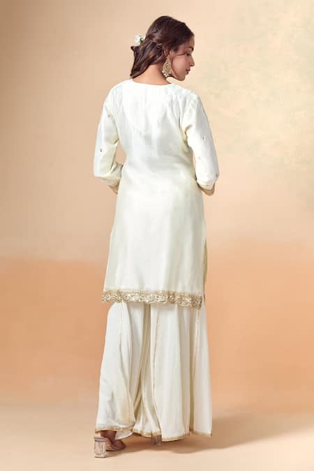 Kalakaari By Sagarika Floral Embroidered Bodice Kurta & Sharara Set