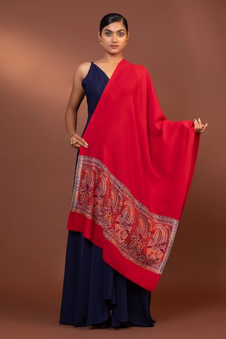 Modarta Red Paisley Border Woven Shawl Online at Aza Fashions Modarta_Red Paisley Border Woven Shawl _Online_at_Aza_Fashions